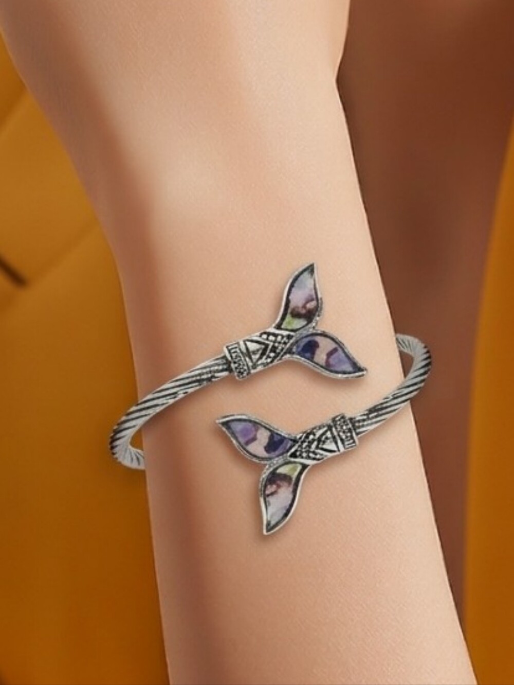 Mermaid Tail Adjustable Cuff Bracelet 🧜‍♀️✨ Colorful Tail fin Stainless Steel